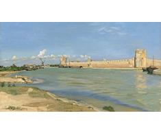 Legendarte PL-074 Cuadro Las Murallas de Aigues Mortes. ImpresiÃ³n Digital sobre Lienzo. Pintura de FrÃ©dÃ©ric Bazille, Multicolor, 50x90