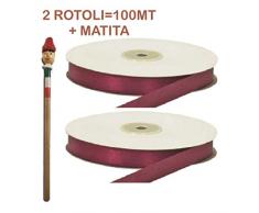 Armario bomboneras 2 rollos de cinta de RASO 3 mm Burdeos 2rotoli = 100metri + 1 lápiz, 3 mm