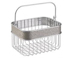 InterDesign Twillo Cesta de almacenaje para baño y Cocina | Organizador de baño para cosméticos y Productos de Aseo | Cesta de baño con Detalles en plástico | Metal Plateado