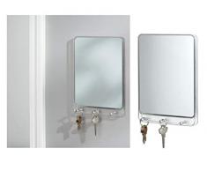 InterDesign Linus - Espejo de pared con 3 ganchos porta llaves; para cocina, recepción, entrada - Claro/Cromo