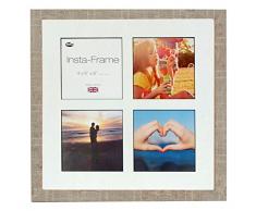 Inov8 16 x 40,64 cm Insta-Frame Marco de Fotos de Madera para 4 Instagram/de Estampado a Cuadros de Fotos con paspartú Blanco y Negro con Borde, 2 Unidades, Piedra