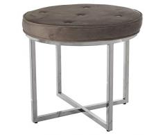 DRW Taburete de Acero Inoxidable con Asiento de Terciopelo en Acero Brillo y Gris 50x46cm