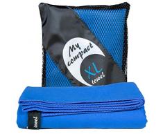 cosey - Toalla de Viaje de Microfibra XL y Toalla Deportiva en Azul con Bolsa de Transporte