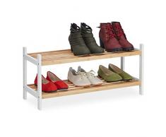 Relaxdays Zapatero 2 Baldas, para 6 Pares de Zapatos, Bambú y Abedul, 33 x 70 x 26 cm, Marrón Natural y Blanco, Madera, 1 Pieza