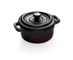 WAS 4953 132 - Cocotte de gres con Tapa (10 cm de diÃ¡metro, 5 cm de Altura, 24 Unidades), Color Negro