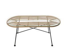 DRW Set de 2 mesas de Mimbre sintÃ©tico con Cristal y Estructura de Acero en Beige Transparente y Negro 100x45x45cm