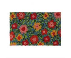 Relaxdays Felpudo Fibra de Coco, Tapete Puerta, con Flores, 40x60cm, Exterior, Interior, Base Antideslizante, Multicolor, 90% 10% plÃ¡stico