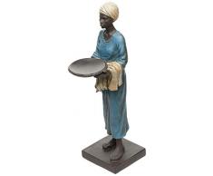 Better & Best Figura Decorativa de señora con Plato Traje, Azul, Delantal y Turbante, Blanco, Medidas 12x8x29,5 cm, Material: Resina, Talla única