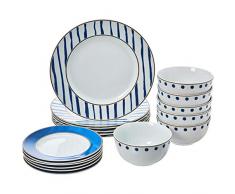 AmazonBasics - Vajilla de 18 piezas, Acento azul, 6 servicios