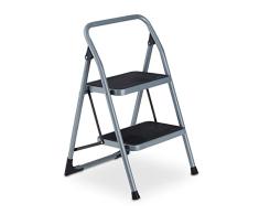 Relaxdays Escalera Plegable, 2 PeldaÃ±os, Escalerita, Estribo de SujeciÃ³n, para hasta 150 kg, Antideslizante, Acero, Gris, 70% 30% plÃ¡stico, 77 x 46 x 49 cm Aprox
