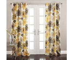 Lush Decor Leah - Par de Paneles de Cortina para Ventana de oscurecimiento de habitaciÃ³n, Ojales con Aislamiento Floral, 52 Pulgadas de Ancho x 120 Pulgadas de Largo, Amarillo y Gris