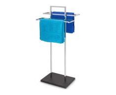 De acero inoxidable de soporte para toallas Relaxdays H x B x T: 87 x 37,5 x 24 cm con 2 brazos de metal cromado, de pie toallero con base de madera de estilo moderno toallero doble para baño, colour marrón