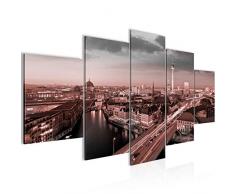 Imagen de BerlÃ­n â Lienzo XXL de lienzo de pared para salÃ³n, vivienda, decoraciÃ³n, impresiones artÃ­sticas de color rosa y gris, 5 piezas, fabricado en Alemania, listo para colgar 605153b