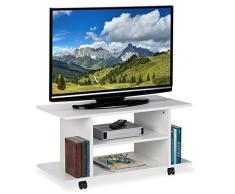 Relaxdays Mueble TV Ruedas, 4 Compartimentos Abiertos, Mesa Televisión, Tablero de Partículas, 40 x 80 x 40 cm, Blanco