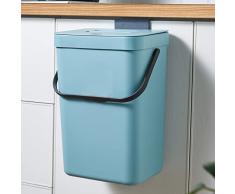 GONICVIN Cubo de basura colgante con tapa, plÃ¡stico de 12 litros para puerta de armario, cocina debajo del fregadero, cubo de basura montado en la pared para cocina, baÃ±o (azul)
