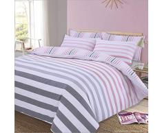 Dreamscene - Juego Reversible de Funda nórdica y Funda de Almohada para Cama Doble, diseño de Rayas, Color Rosa Degradado y Blanco