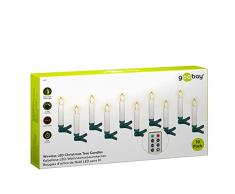 goobay 49873 10 velas de Navidad LED inalámbricas con mando a distancia - temporizador para ambiente individual y regulador de intensidad, cera real, funcio con pilas, blancas
