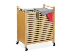 Relaxdays Cesto Separador Ropa Sucia, 2 Sacos Textiles de 28 l, ArmazÃ³n de BambÃº con Ruedas, 66,5x54x35 cm, Natural/Gris, 60% 30% Tablero de Fibra 10% poliÃ©ster