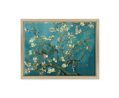 Cuadro sobre lienzo enmarcado - con marco - Van Gogh - Rama de almendro florado - 30 x 40 cm - Estilo moderno de madera natural - (cód. 296)