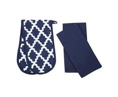 Penguin Home - Juego de 3 paños de Cocina y Guantes para Horno, algodón, Azul Marino, 3pc Set - Diamond