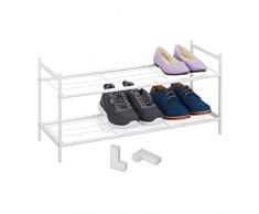 Relaxdays Organizador Calzado Metálico, Apilable, 2 Baldas, Zapatero 6 Pares Zapatos, 33,5 x 70 x 26 cm, Color Blanco, Metal