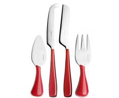 Bugatti EZ3U-057F36/4 Essenza - Juego de 4 Cuchillos para Queso (Acero y plÃ¡stico, 16 x 26 x 3 cm), Color Rojo