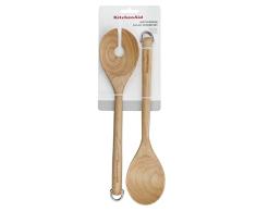KitchenAid Juego de cubiertos para ensaladas de abedul, pinzas para ensalada, tenedor y cuchara, ideal para mezclar ensaladas y servir cenas, 30 cm