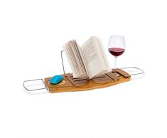Relaxdays bandeja con soporte para libros, alto x ancho x fondo: 17,5 x 70 x 21,5 , bandeja de bambú para bañera con soporte para copa de vino o cava, extensible, con bandeja para jabones, color marrón