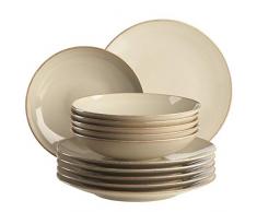 MÃSER 931734 Juego 6 Personas con un Aspecto Vintage mediterráneo de 12 Piezas, vajilla Moderna hondos y Platos Llanos en Color Gris arenoso, cerámica