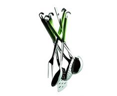 Mepra Fantasia - Juego de utensilios de cocina con gancho (acero inoxidable, 6 piezas), color verde