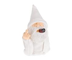 Relaxdays Gnomo de JardÃn Sacando el Dedo, Resistente Intemperie y Heladas, Figura Enano Enfadado, Piedra Falsa, Blanco, Resina sintética, 15 x 9 x 7 cm