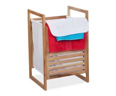 Relaxdays Cesto para la colada de nogal, 60 x 40 x 35 cm, con tapa, 50 L, para ropa sucia en el baÃ±o, color natural/blanco