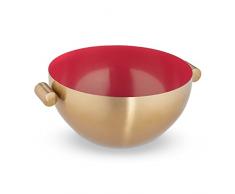 Relaxdays Cuenco de acero inoxidable, diÃ¡metro de 24,5 cm, cuenco redondo de metal para hornear y servir, cuenco de cocina, color dorado y rojo