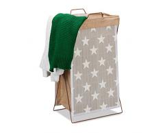 Relaxdays Cesto Ropa Sucia, Infantil, Plegable, Marco de Metal, Bolsa de la Colada, Gris con Estrellas, 40 L, 61x38x22 cm, 61 x 38 x 22 cm