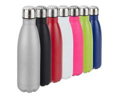 Relaxdays Botella Agua sin BPA IsotÃ©rmica para Bebidas FrÃ­as y Calientes, Acero Inoxidable, Plateado, 500 ml