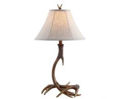JONATAHAN Y - JYL6305A Lámpara Mesa LED Cuernos Resina Rústica 70 cm, Lámpara Tradicional Mesilla Noche Escritorio para Habitación, Salón, Oficina, Marrón