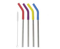 Colourworks Pajitas de Metal Reutilizables y Cepillo Limpiador, DiseÃ±o EcolÃ³gico, en Caja de Regalo, Acero Inoxidable, 23 cm, Juego de 4, Multicolor