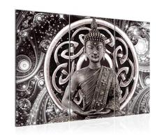 504831c - Imagen de Buda con flores (120 x 80 cm, lienzo de fieltro, tamaÃ±o XXL, 3 piezas, fabricado en Alemania, listo para colgar), color gris