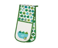Kitchen Craft Guante Doble para Horno, con Texto en inglés: An Apple a Day, algodón, Verde/Blanco, Doble