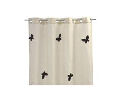 Homemaison Visillo Efecto Etamine Bordado de Lino, con Mariposas, poliéster, Negro, 250 x 140 cm