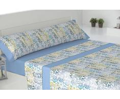 Todomueble Braga 150 Juego de Sabanas Compuesto por Bajera, Encimera y Funda de Almohada, Algodón-Poliéster, Azul