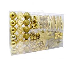 BAKAJI - Adornos para árbol de Navidad, Paquete de Bolas de Calcetines, Estrellas, piñas, Dorado, 102 Unidades, Multicolor, único