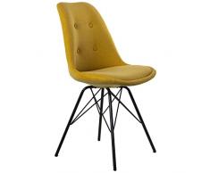 DRW Set de 2 sillas de poliÃ©ster y Metal en Tela Mostaza y Patas en Negro 48x55x85cm, alt.Asiento 50cm