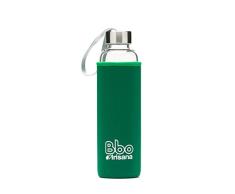 Irisana - Botella de Agua - 550 ml - Verde - 7 x 7 x 25 cm - Garrafa Deportiva para el Gimnasio - Con Borosilicato y Funda de Neopreno - ColecciÃ³n Bbo