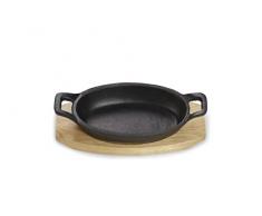 Echtwerk Cuenco de hierro fundido, cazuela con tabla de servir, sartén para barbacoa, ya horneada, apta para horno, barbacoa, barbacoa e inducción, ideal para cocinar y servir, edición pequeña
