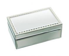 DRW Joyero de Cristal y Madera en Espejo y Bolas Blancas 21x13x9cm