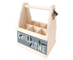 Contento 866644Â Cerveza Portador Planas con abrebotellas, Madera Natural, 26Â x 17Â x 34Â cm