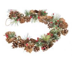 Guirnalda de Navidad con piñas de abeto y 10 LED en blanco cálido, función de temporizador de 6 horas, funciona con pilas, para Navidad, decoración, como luz de ambiente, aprox. 1 m