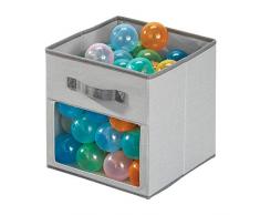 Idesign Tela, Caja Pequeña En Mezcla De Algodón Y Poliéster Para Armario, Dormitorio O Cuarto Infantil, Organizador Plegable Con 2 Asas Y Ventana, Gris, 26,7 Cm X 28,0 Cm