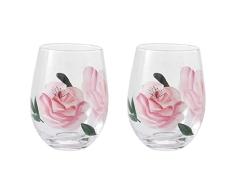 Livellara Milano Tumbler 480 ml Vidrio, Set de 2, Vasos de Agua Coloridos y Detalles, Tema Rosa, Colección: Flora